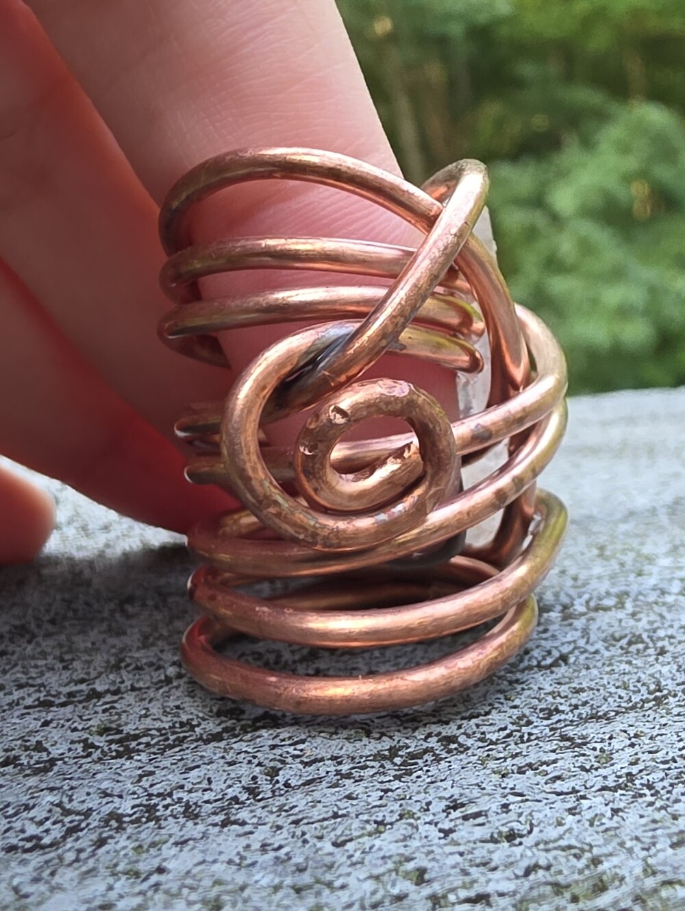 Handcrafted Handwrapped Copper Wire Wrapped Ring with Clear Quartz Crystal - Picture 5 of 15
